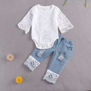 Baby 2pc Matching Jeans & White Onesie Set 3mos - 6mos.